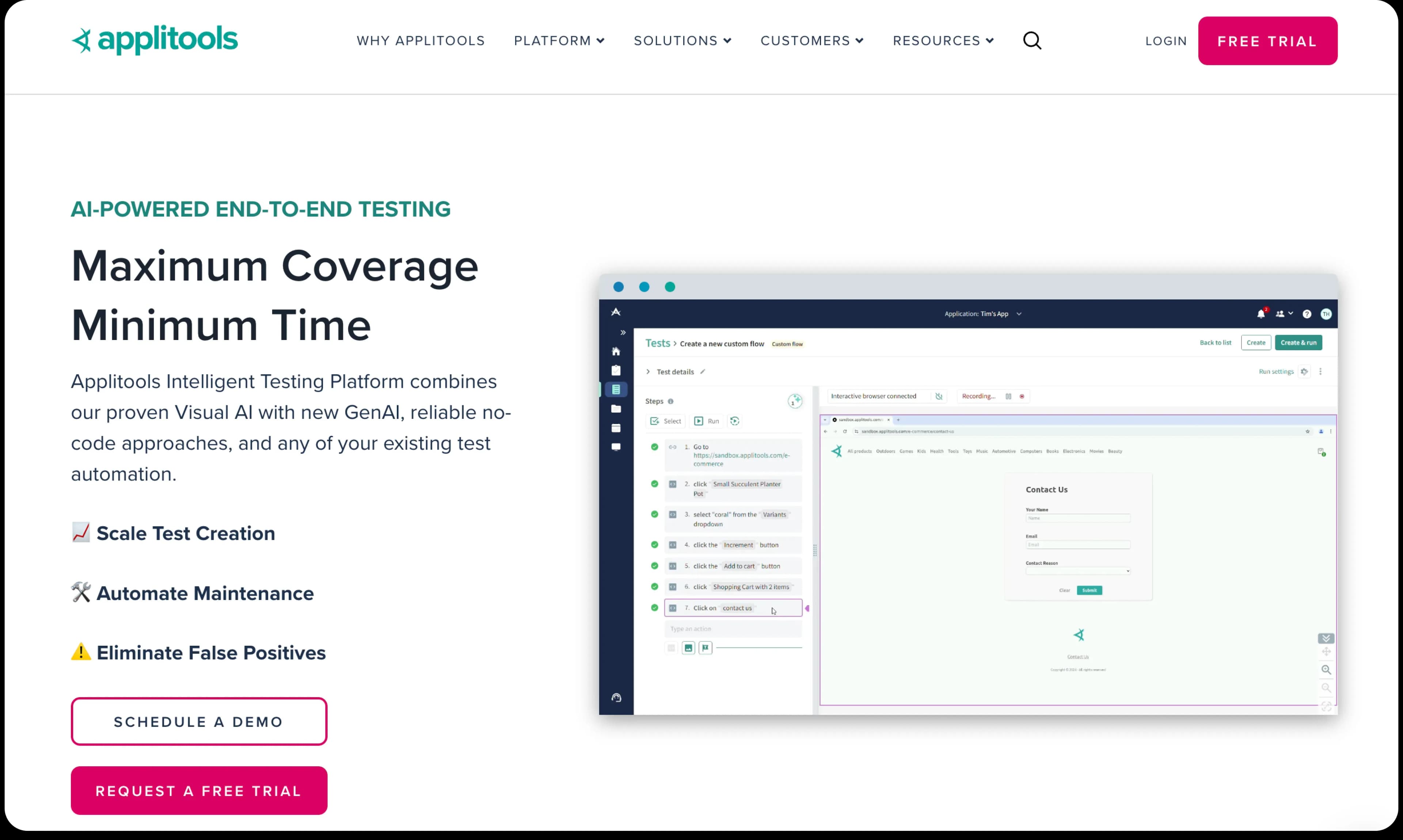 The Applitools homepage