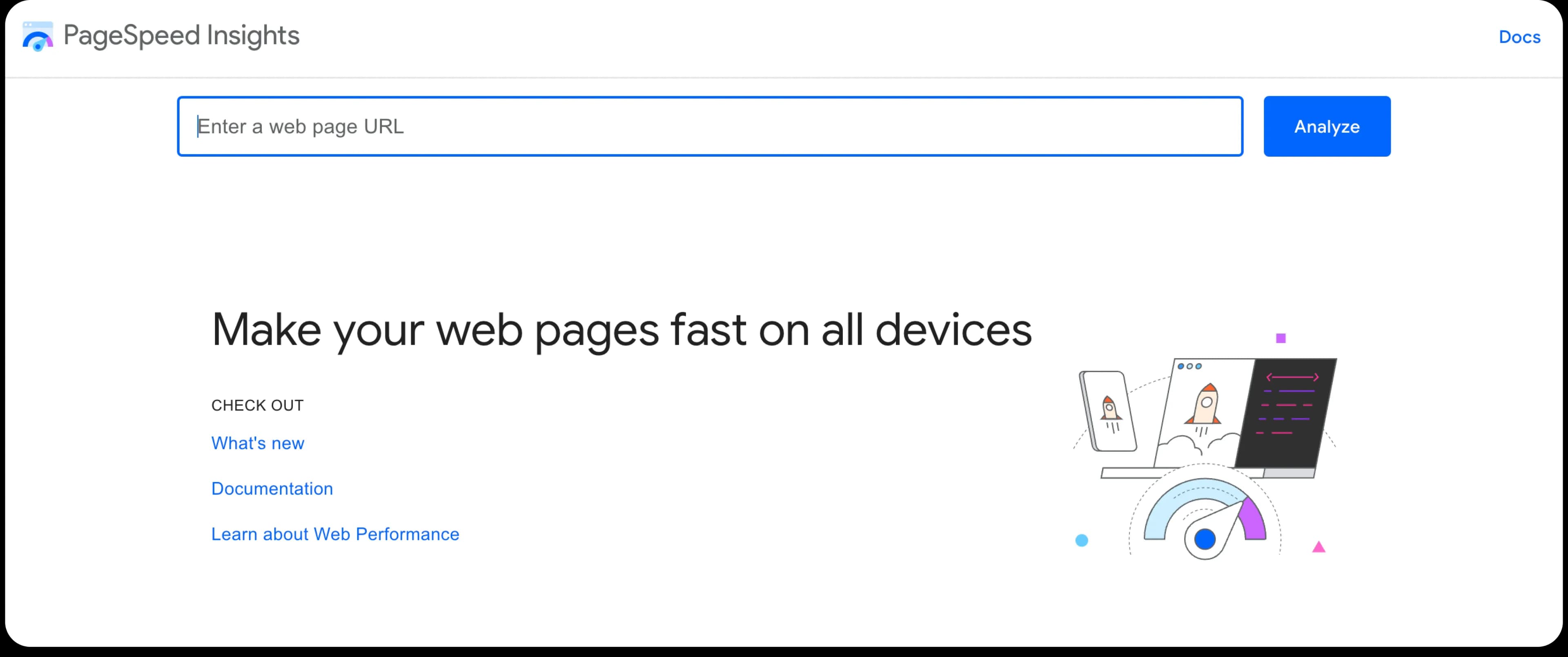 The PageSpeed Insights homepage