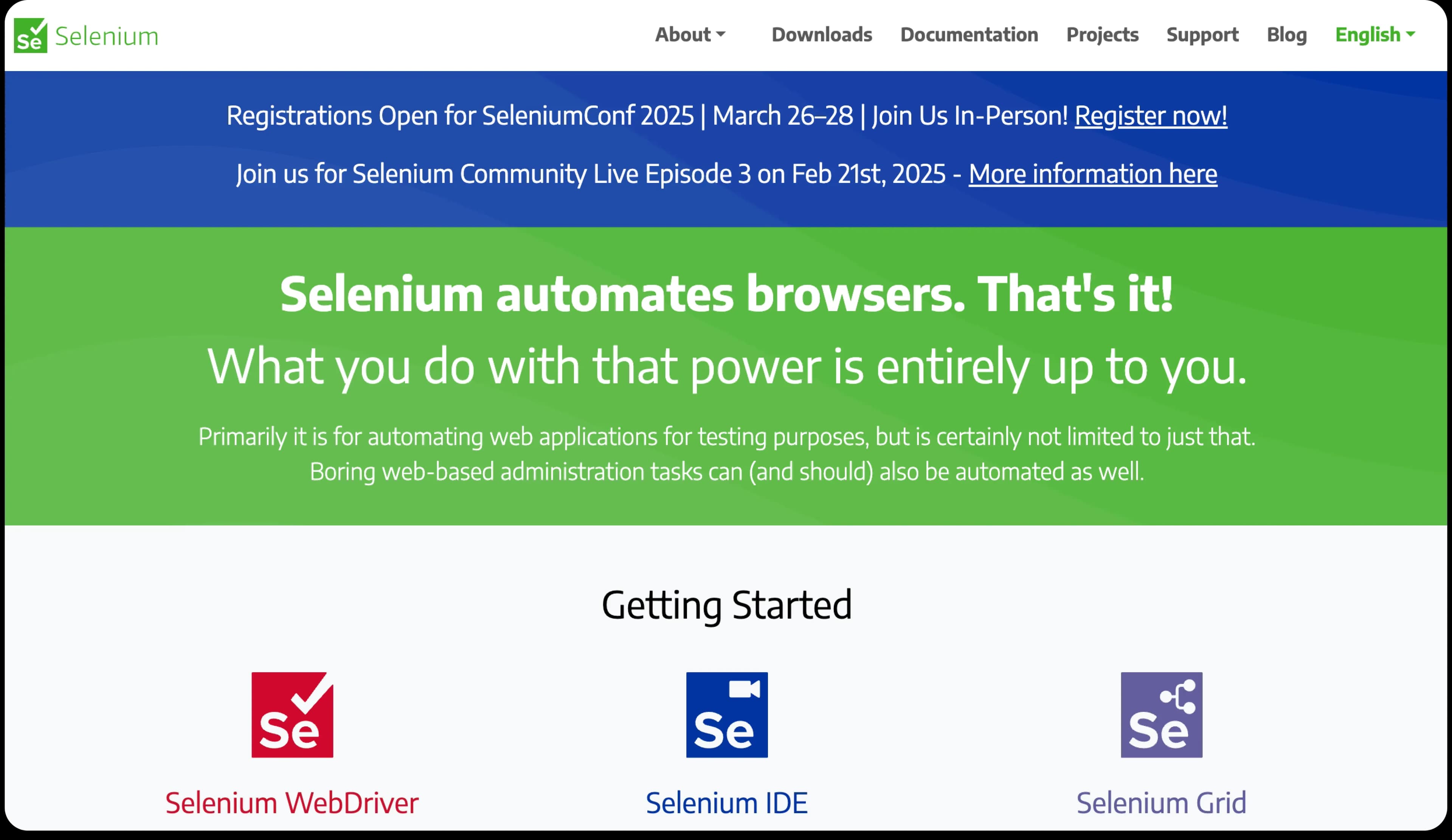 The Selenium homepage