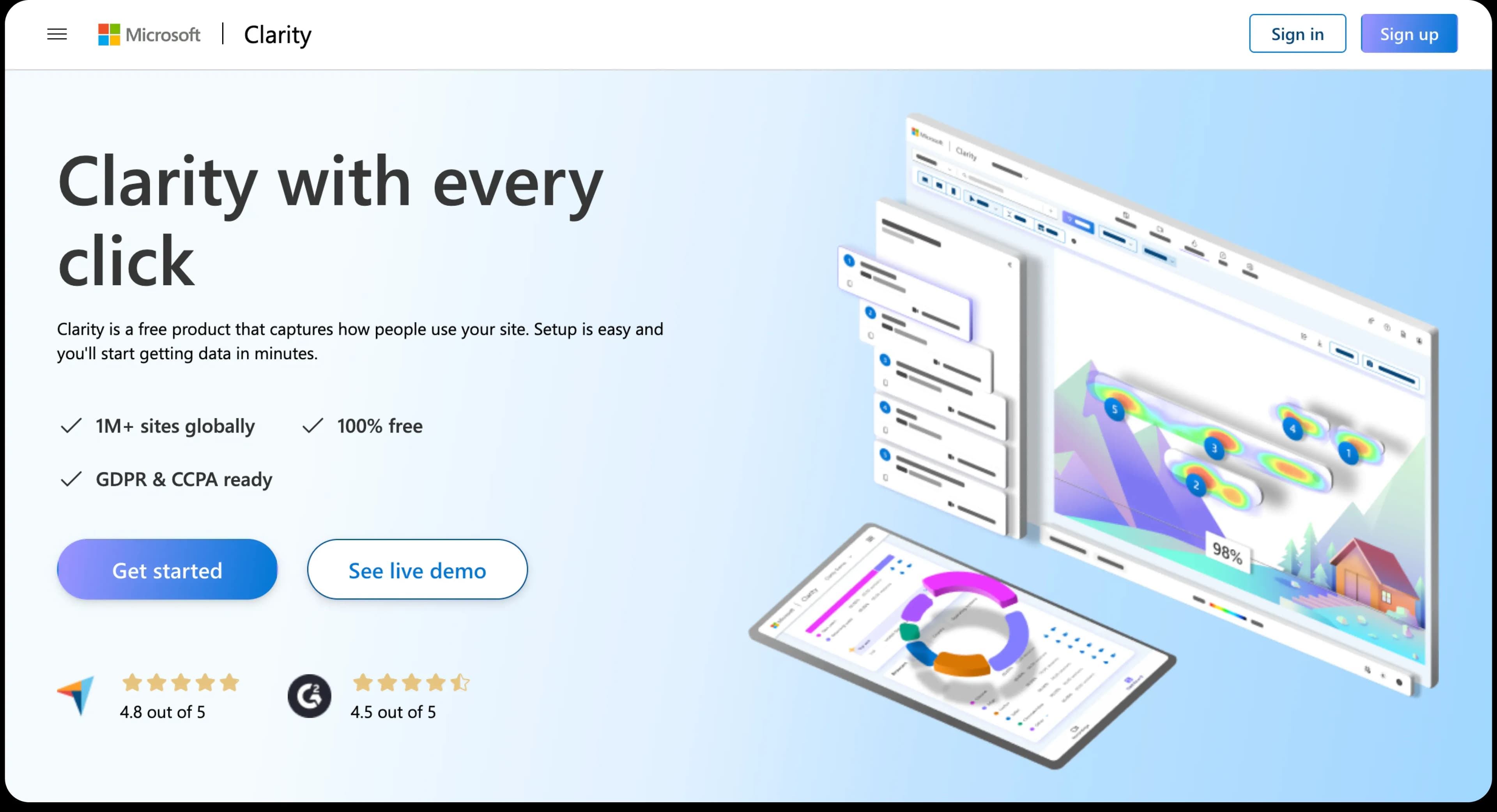 The Clarity homepage